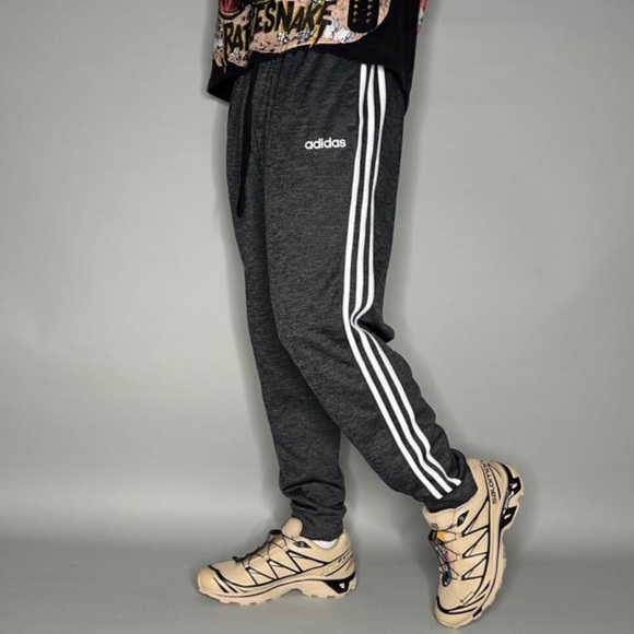 Adidas Men's Charcoal Joggers with White Stripes - Picture 1 of 7